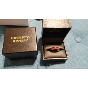 Three Keys silver and wood inlay wedding ring size 12